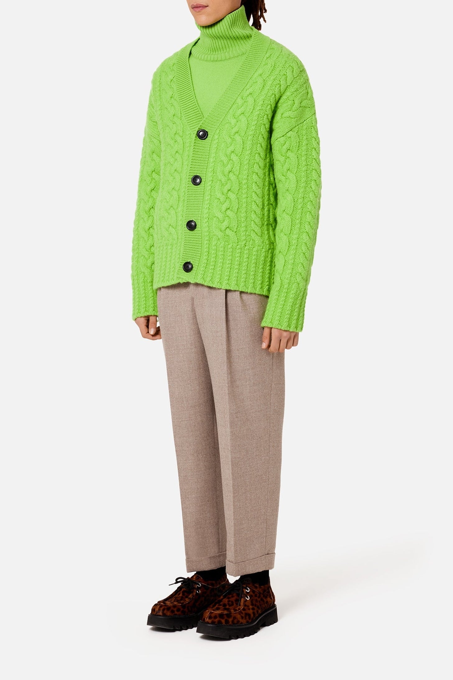 Cardigan à côtes anglaises en laine - Green