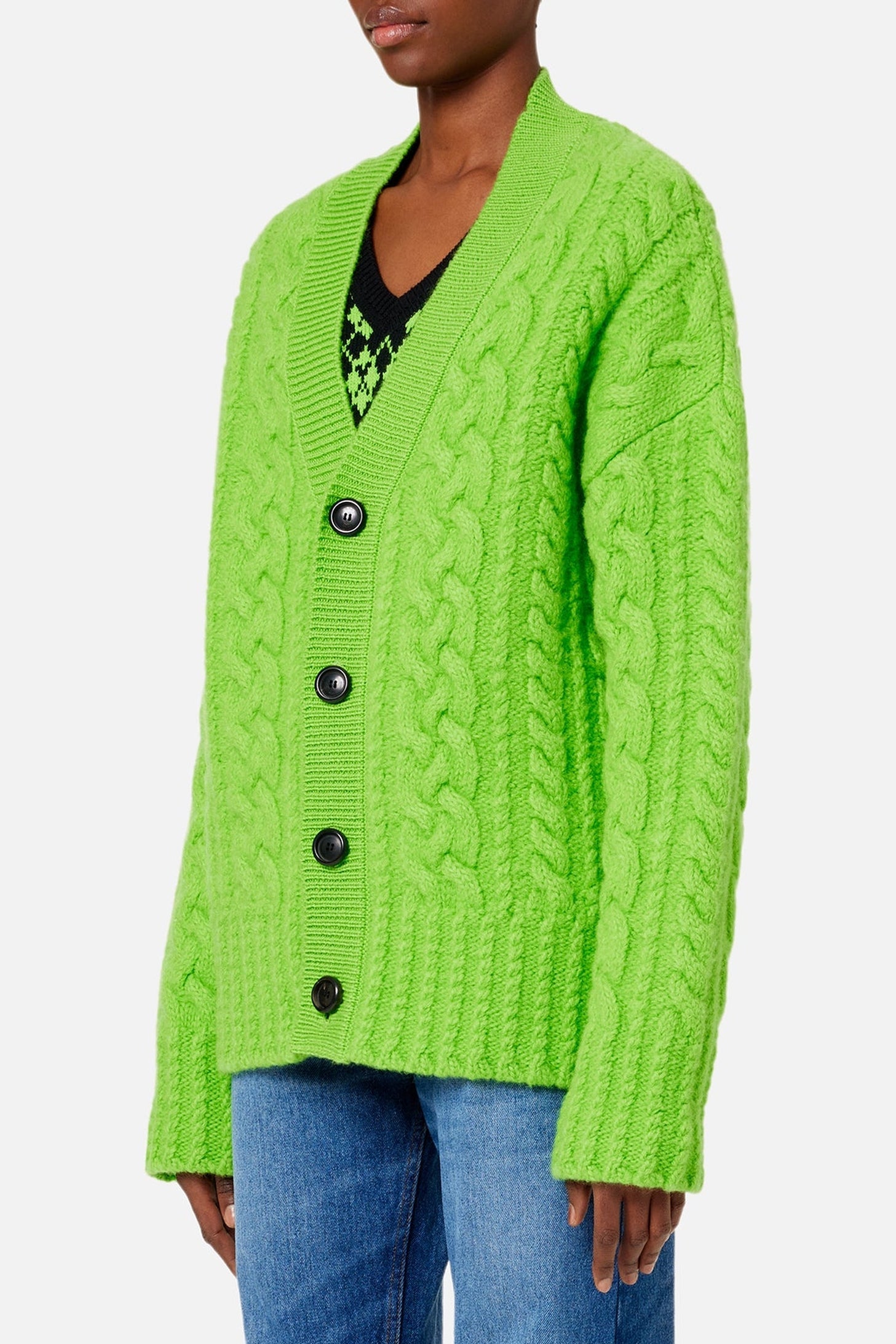 Cardigan à côtes anglaises en laine - Green