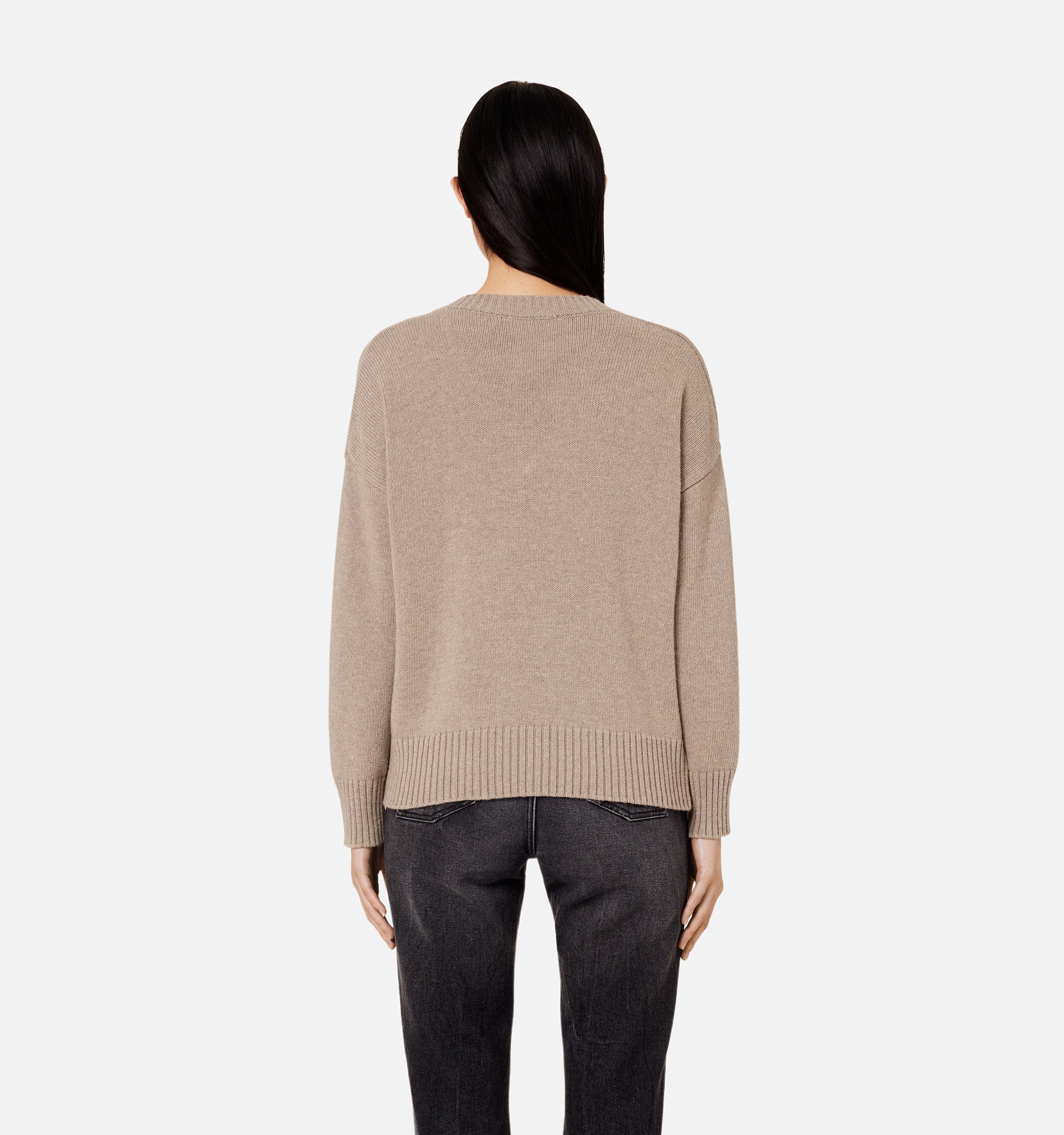 Pull Ami de Cœur à col V aiguilleté en laine - Beige