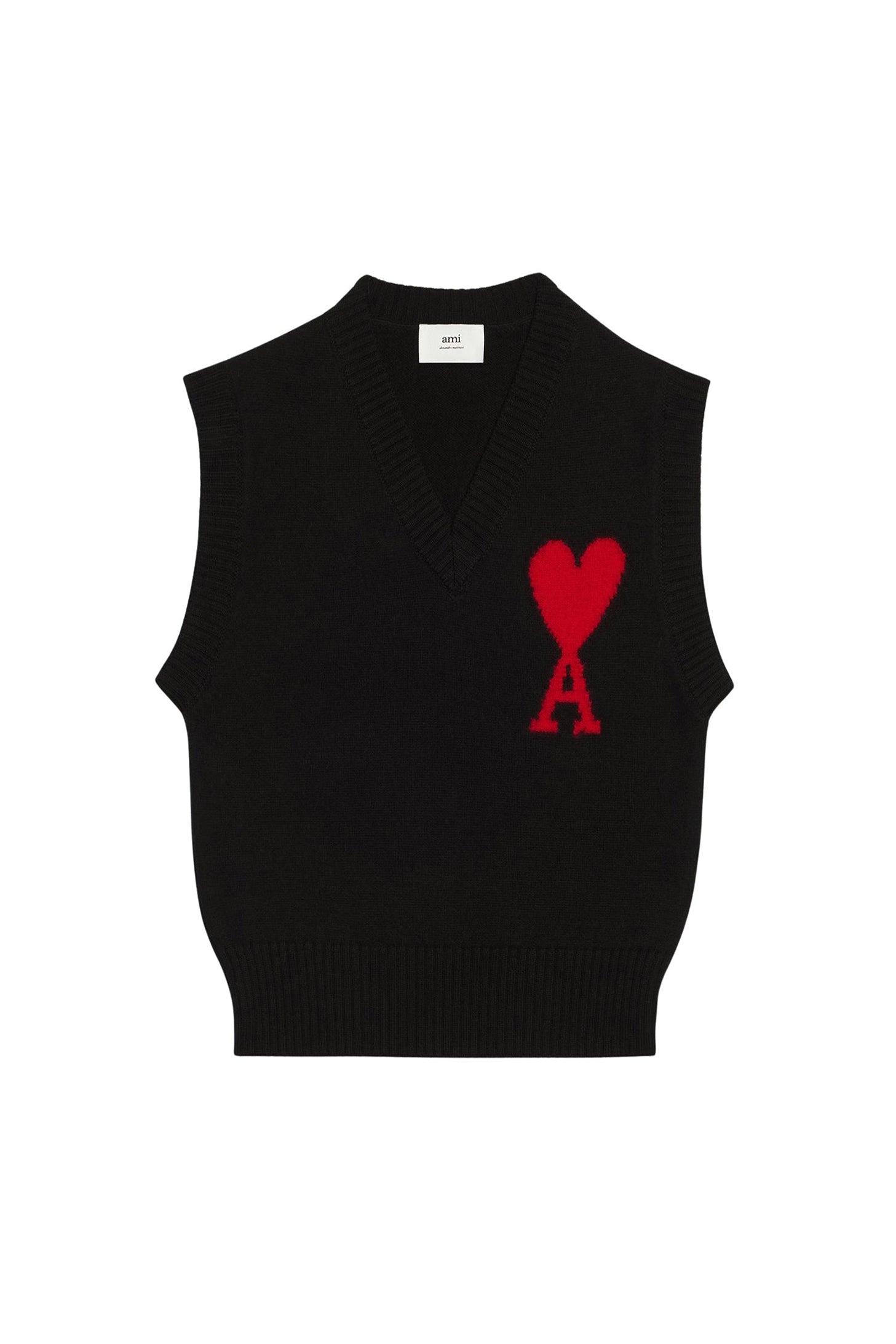 Pull Iconique ADC sans manches à col V en laine - Black & Red
