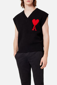 Pull Iconique ADC sans manches à col V en laine - Black & Red