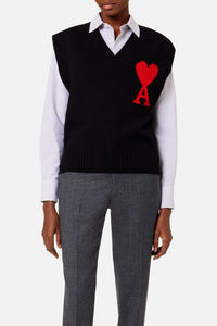 Pull Iconique ADC sans manches à col V en laine - Black & Red