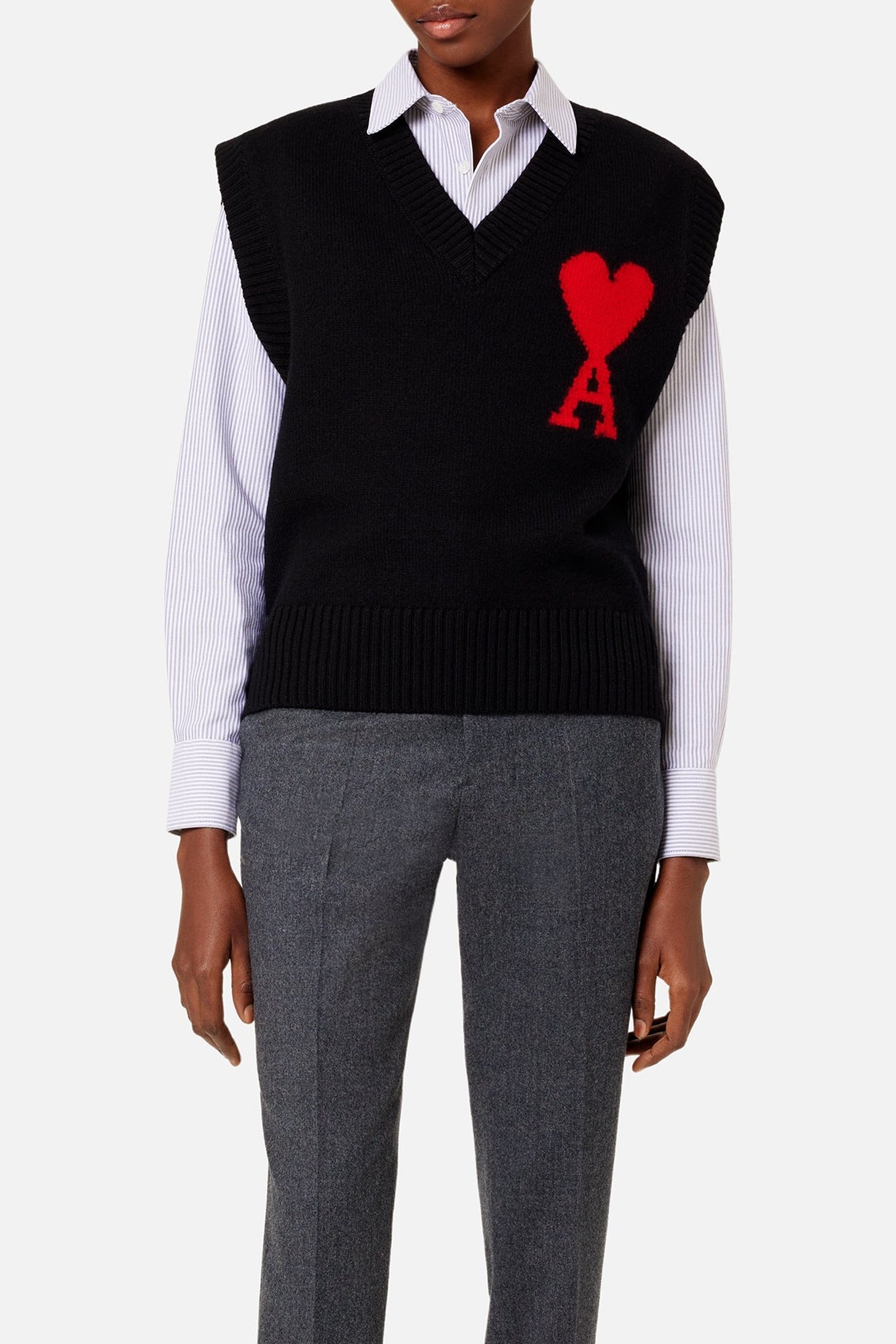Pull Iconique ADC sans manches à col V en laine - Black & Red