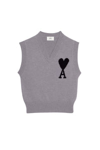 Pull Iconique ADC sans manches à col V en laine - Grey & Black