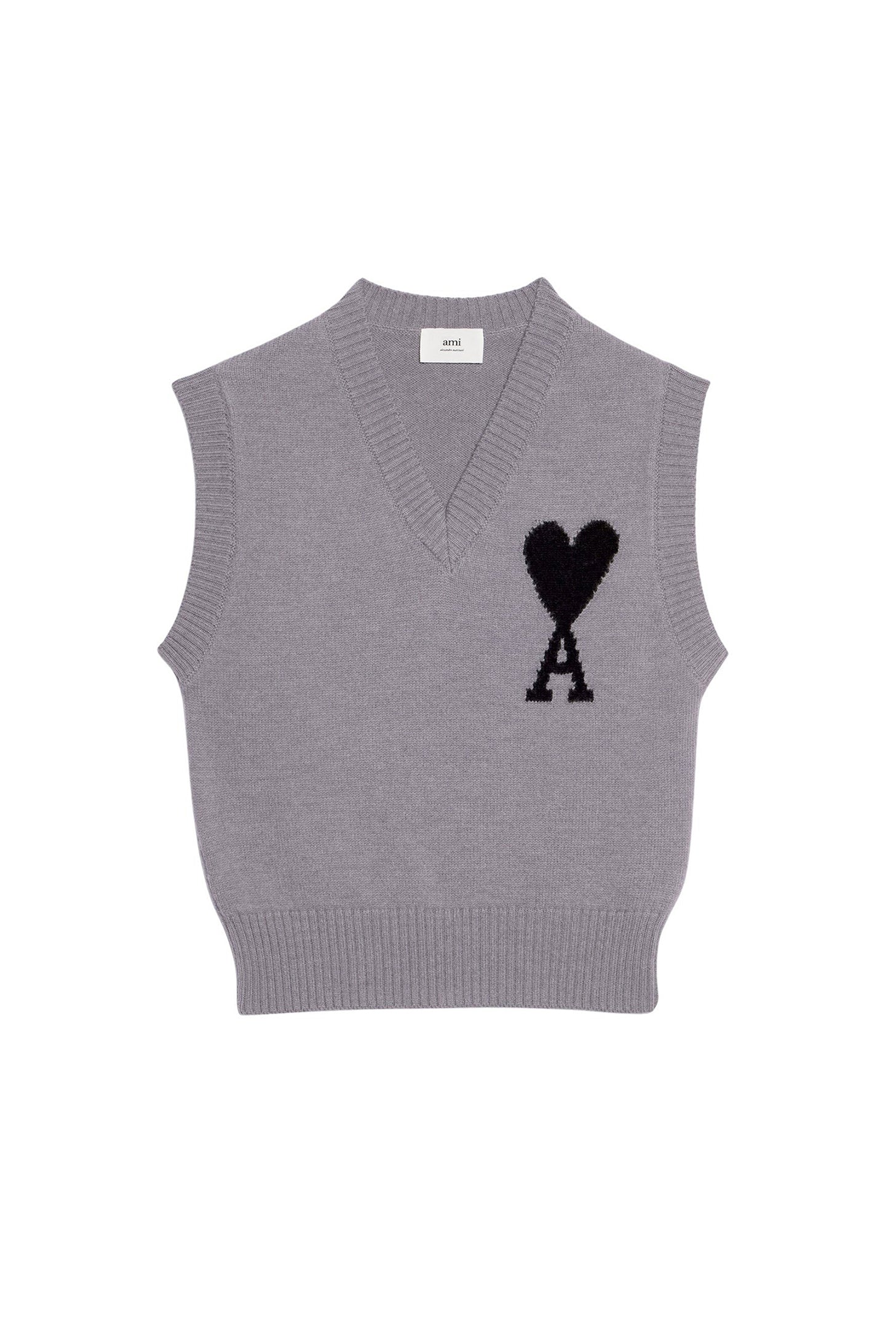 Pull Iconique ADC sans manches à col V en laine - Grey & Black