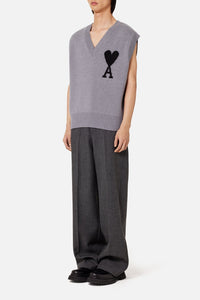 Pull Iconique ADC sans manches à col V en laine - Grey & Black