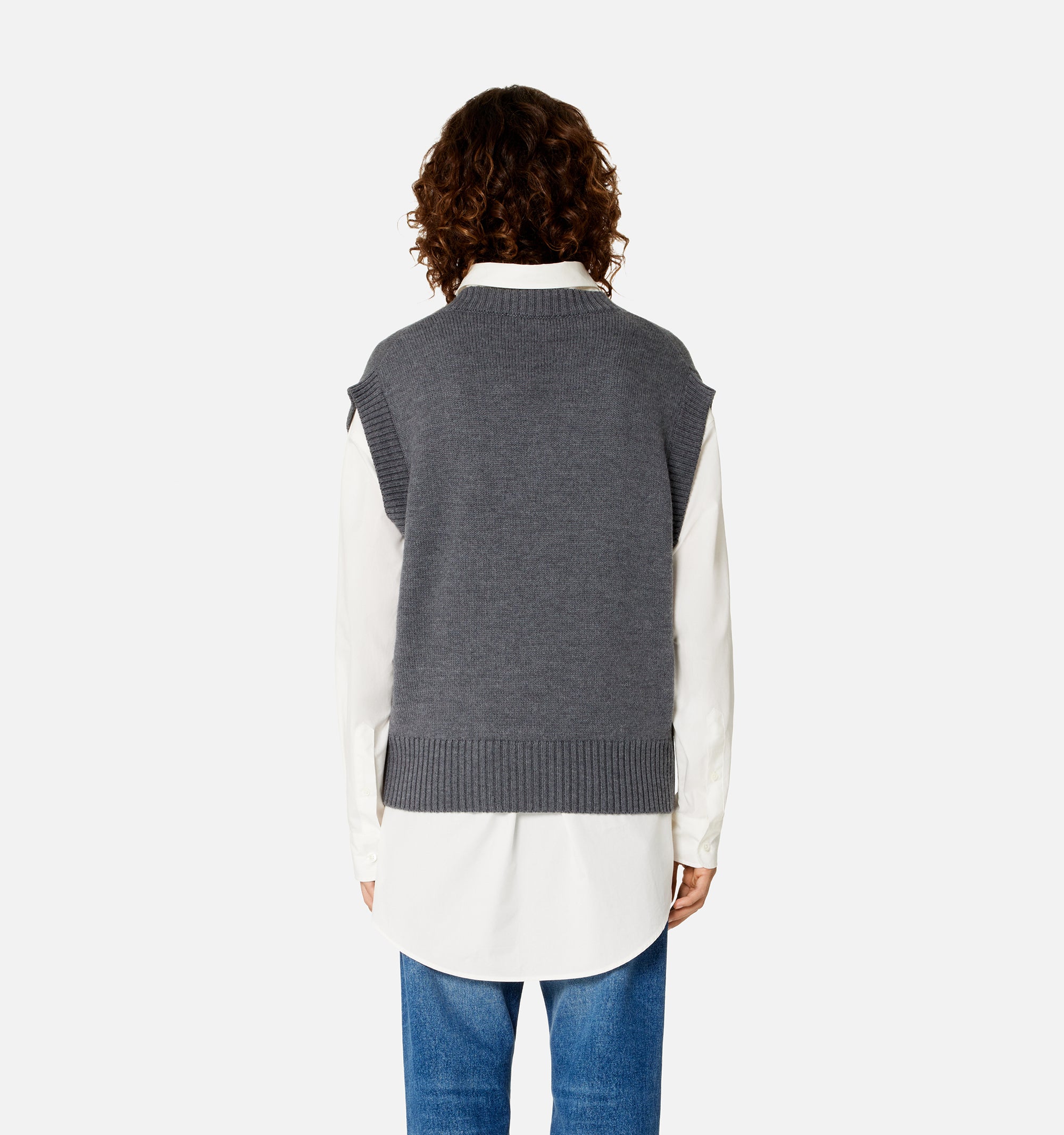 Pull Iconique ADC sans manches à col V en laine - Heather Grey & Red