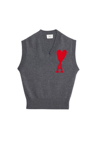 Pull Iconique ADC sans manches à col V en laine - Heather Grey & Red
