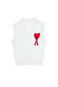 Pull Iconique ADC sans manches à col V en laine - Off White & Red