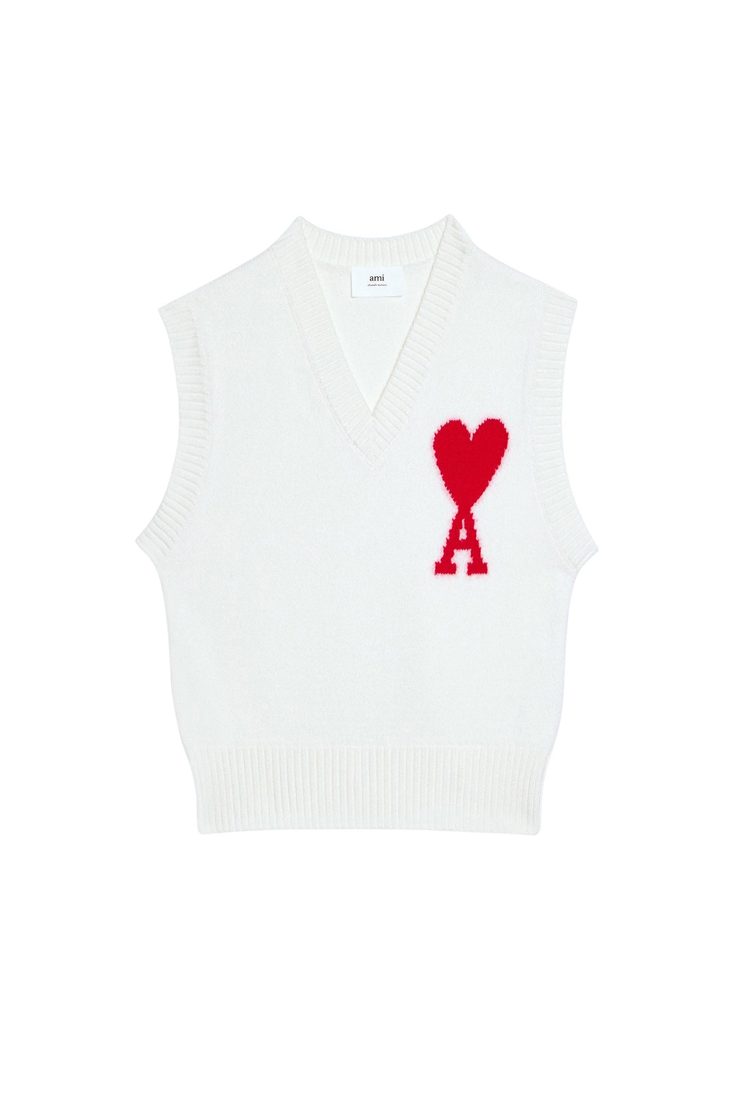 Pull Iconique ADC sans manches à col V en laine - Off White & Red