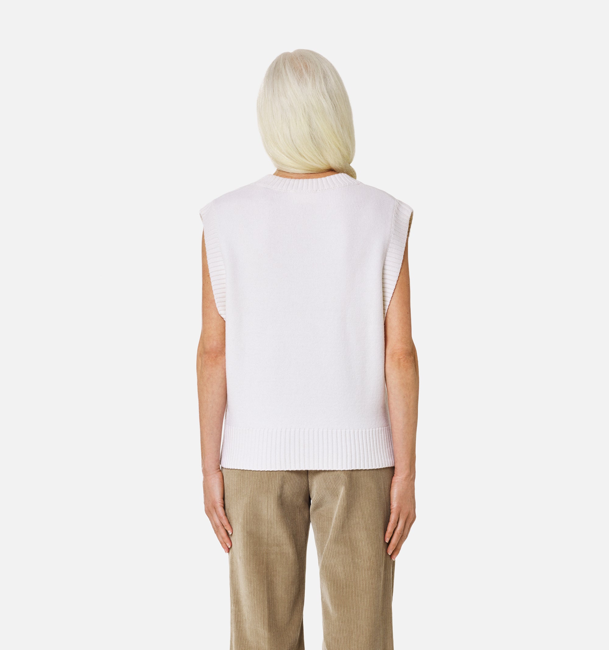Pull Iconique ADC sans manches à col V en laine - Off White & Red
