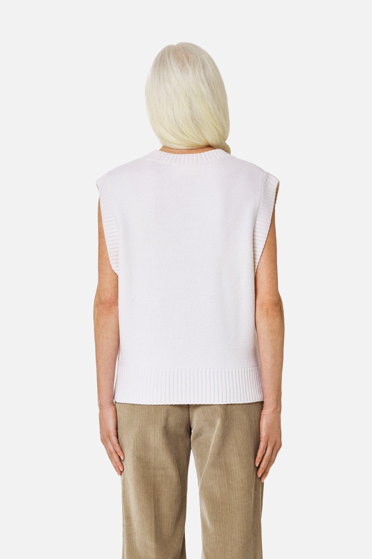 Iconic ADC Sleeveless V-Neck Wool Sweater - Off White & Red