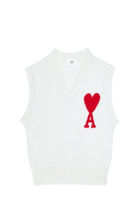 Iconic ADC Sleeveless V-Neck Wool Sweater - Off White & Red