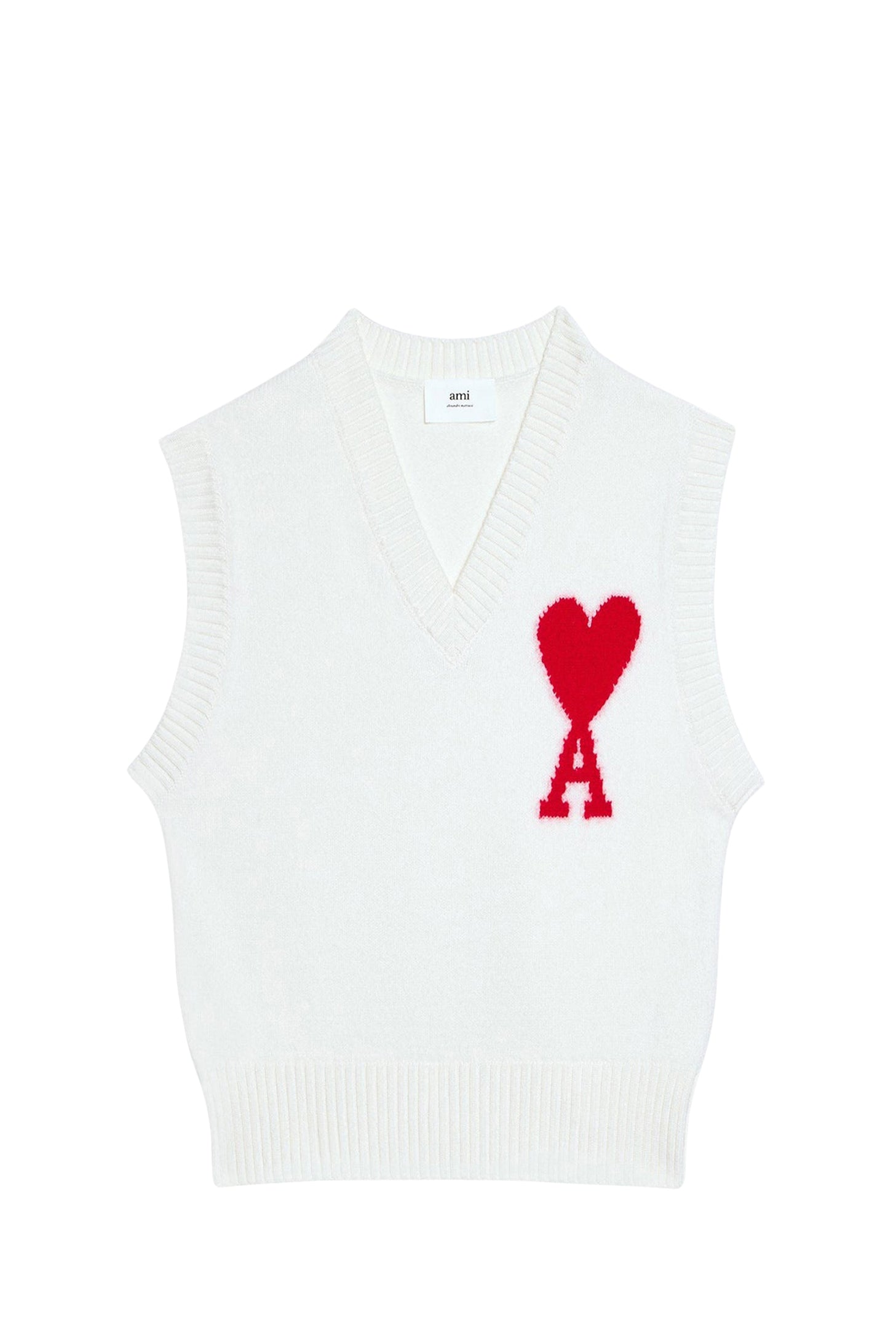 Iconic ADC Sleeveless V-Neck Wool Sweater - Off White & Red