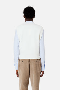 Iconic ADC Sleeveless V-Neck Wool Sweater - Off White & Red