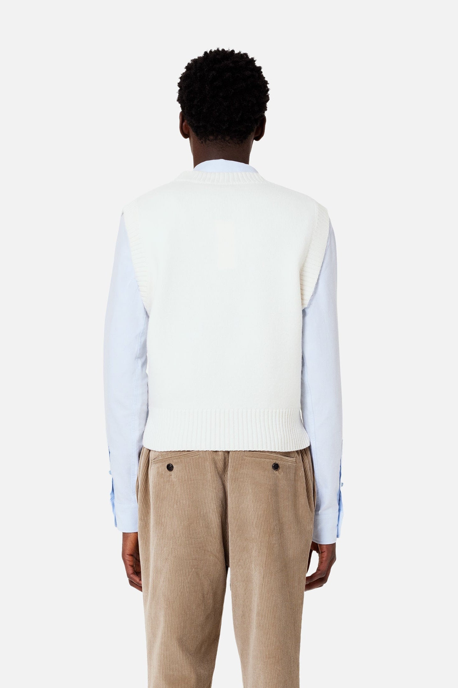 Iconic ADC Sleeveless V-Neck Wool Sweater - Off White & Red