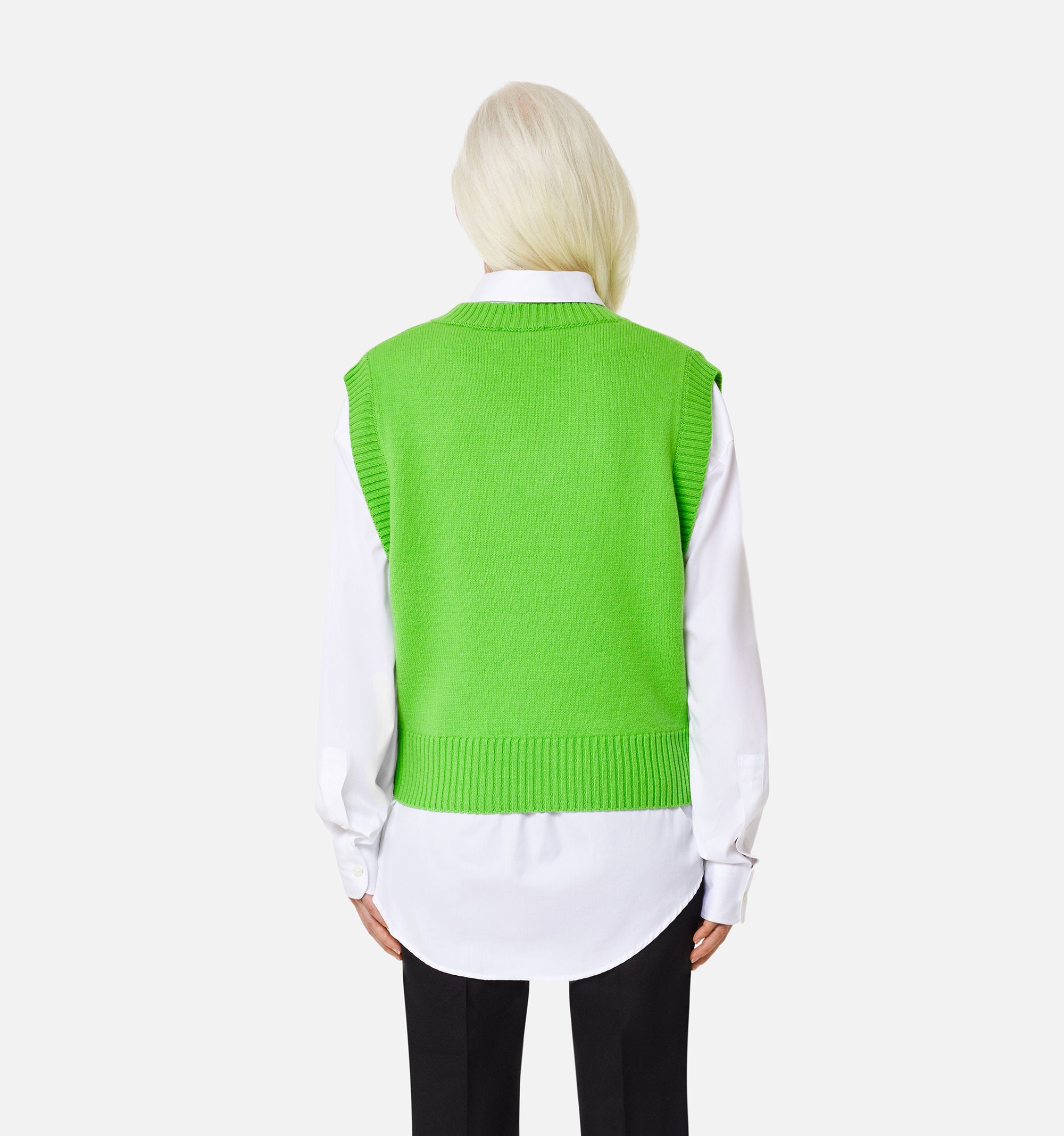 Pull Iconique ADC sans manches à col V en laine - Neon Green & Black