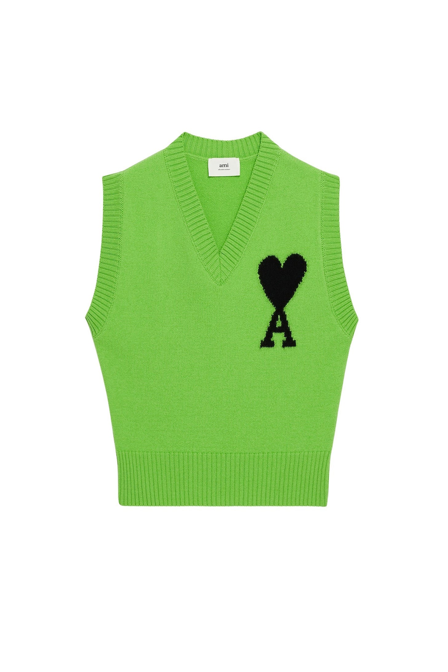 Pull Iconique ADC sans manches à col V en laine - Neon Green & Black