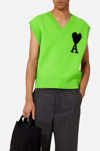 Pull Iconique ADC sans manches à col V en laine - Neon Green & Black