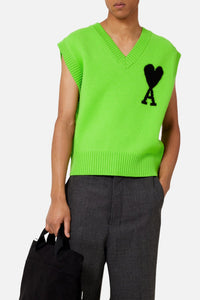 Iconic ADC sleeveless wool V-neck jumper - Neon Green & Black