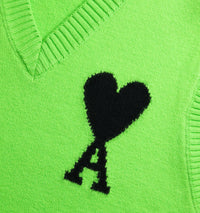 Pull Iconique ADC sans manches à col V en laine - Neon Green & Black