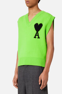 Pull Iconique ADC sans manches à col V en laine - Neon Green & Black