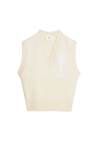 Pull Iconique ADC sans manches à col V en laine - Vanilla & White