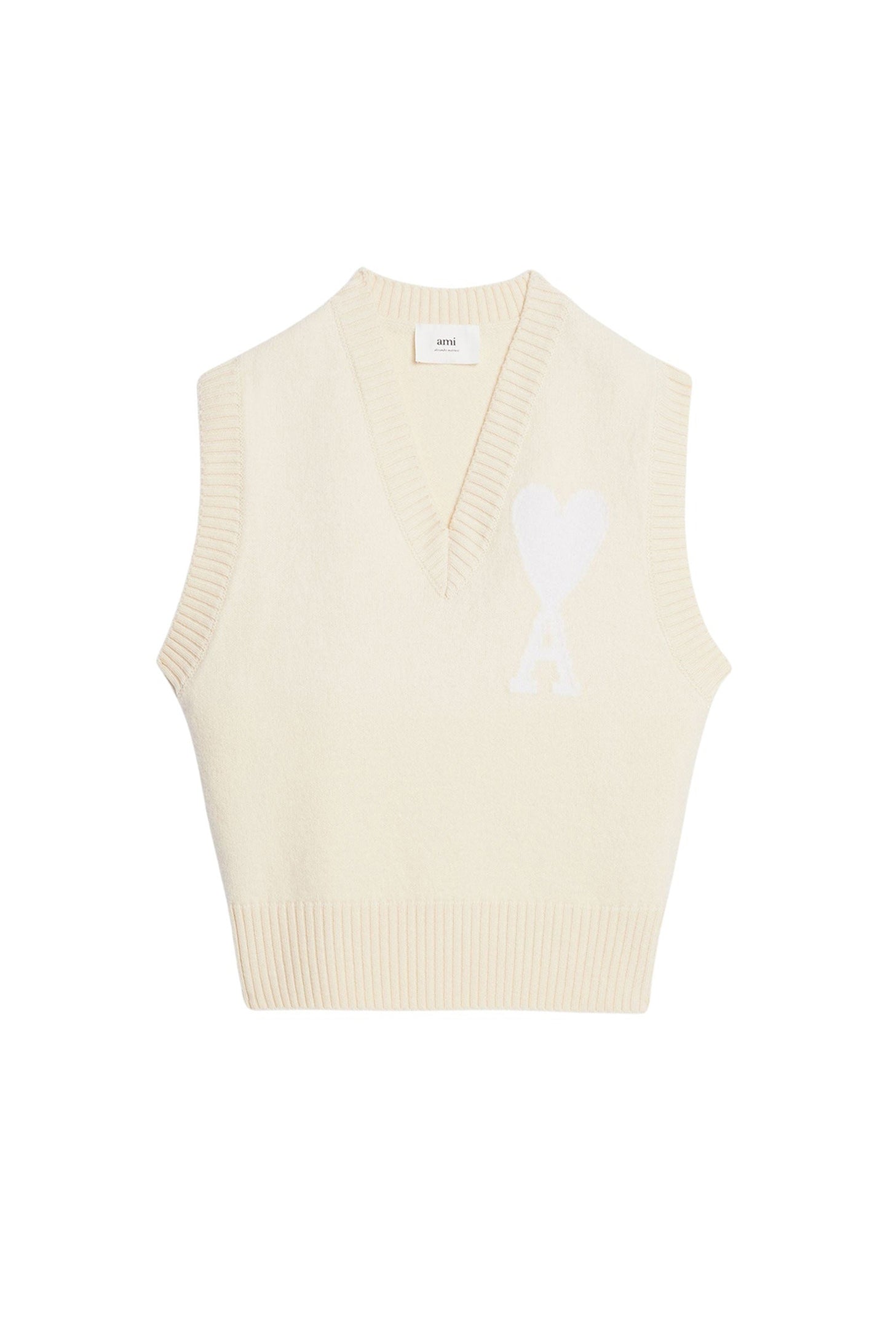 Pull Iconique ADC sans manches à col V en laine - Vanilla & White