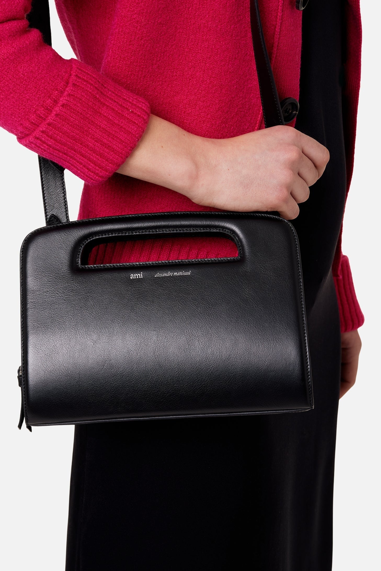 Sac clutch à bandoulière en cuir - Cognac