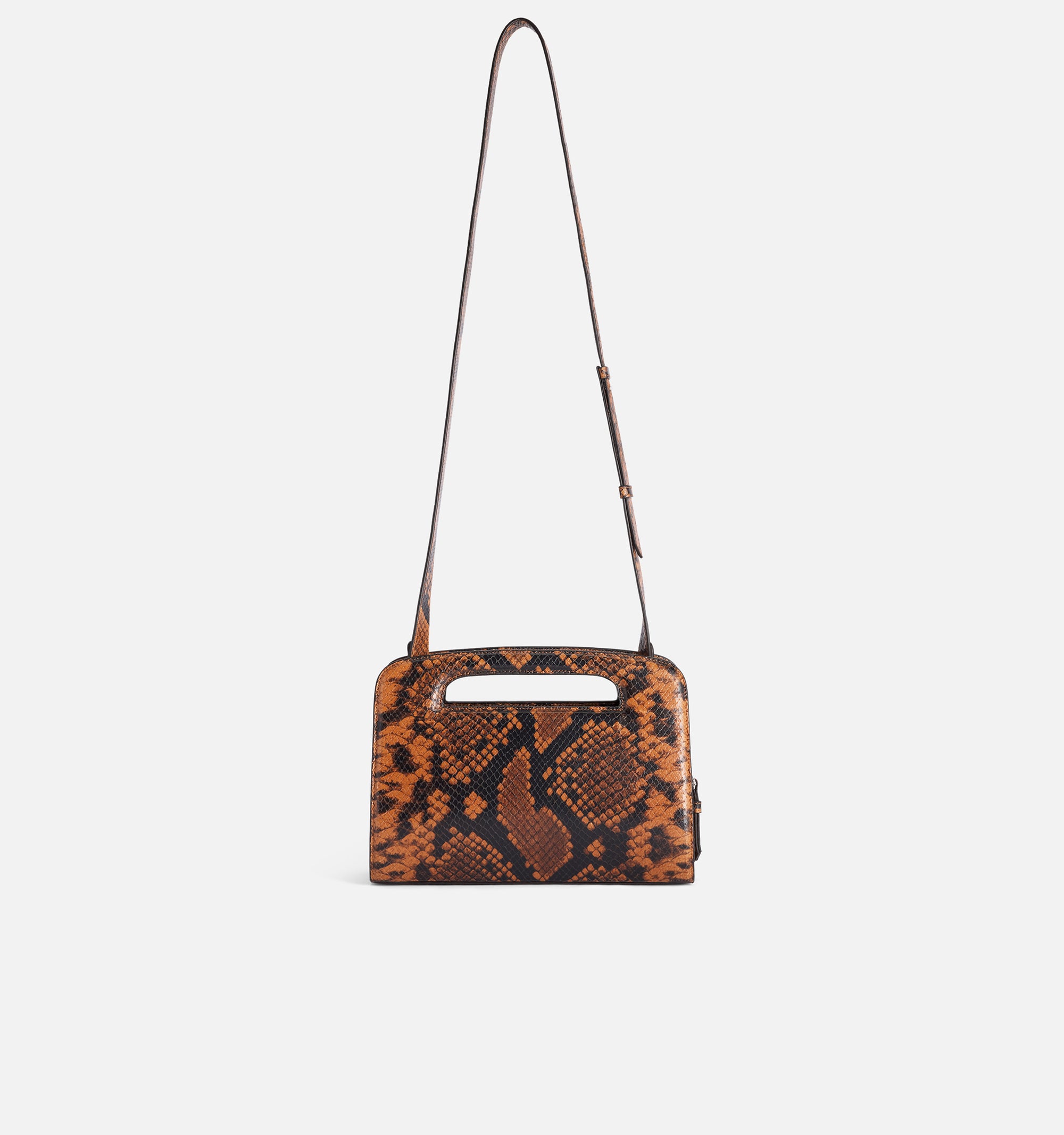 Sac clutch à bandoulière en cuir - Cognac