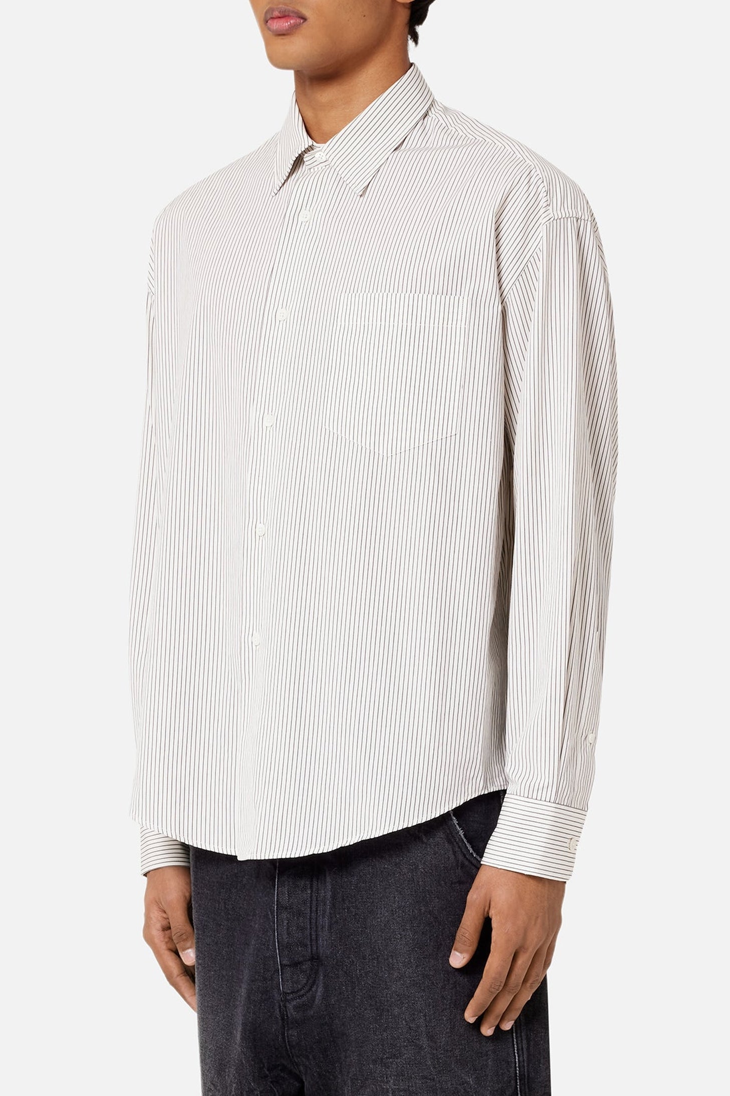 Chemise boxy rayée à poignets boutonnés - Black & Off White