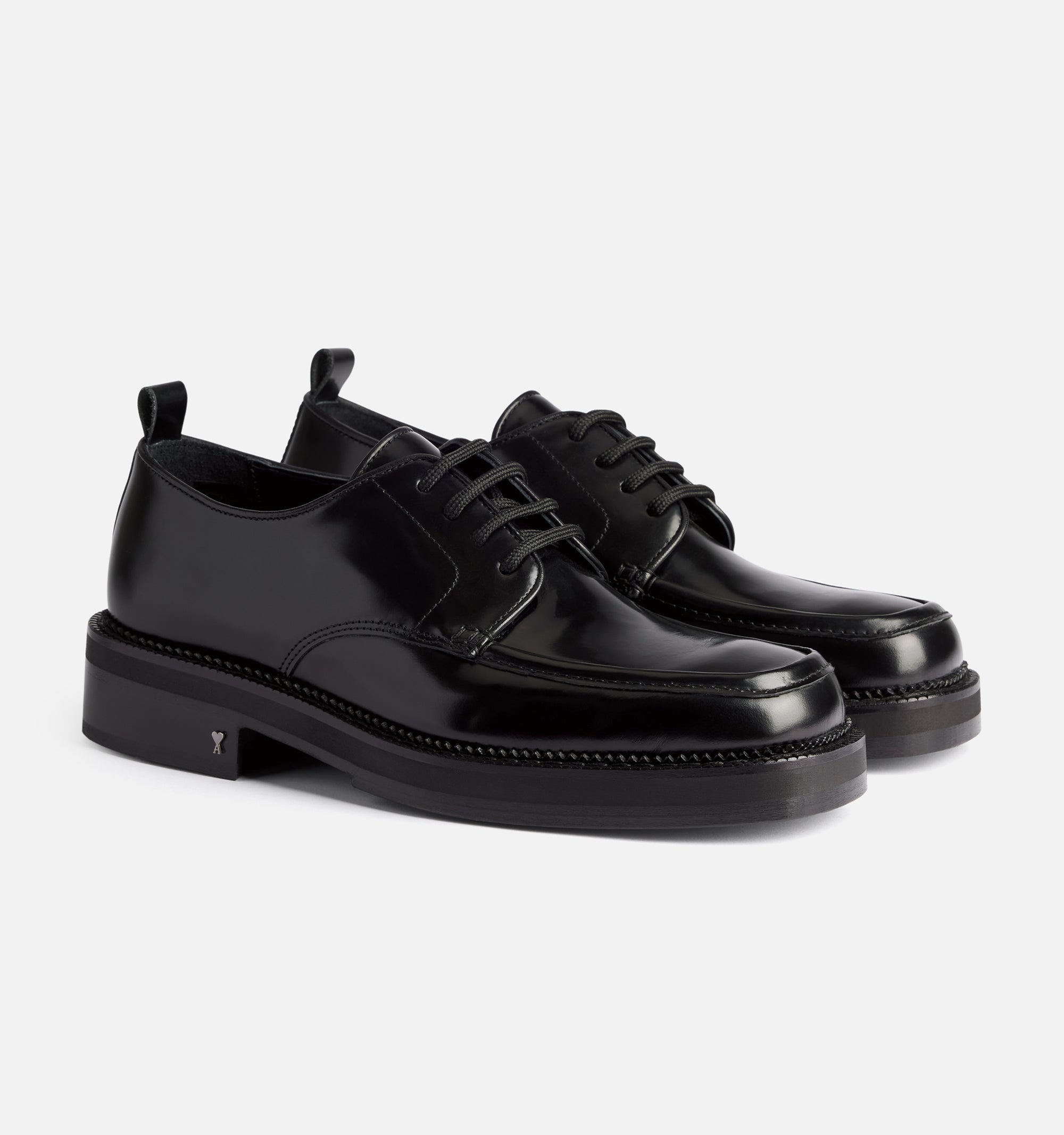 Derbies à bouts carrés en cuir - Black