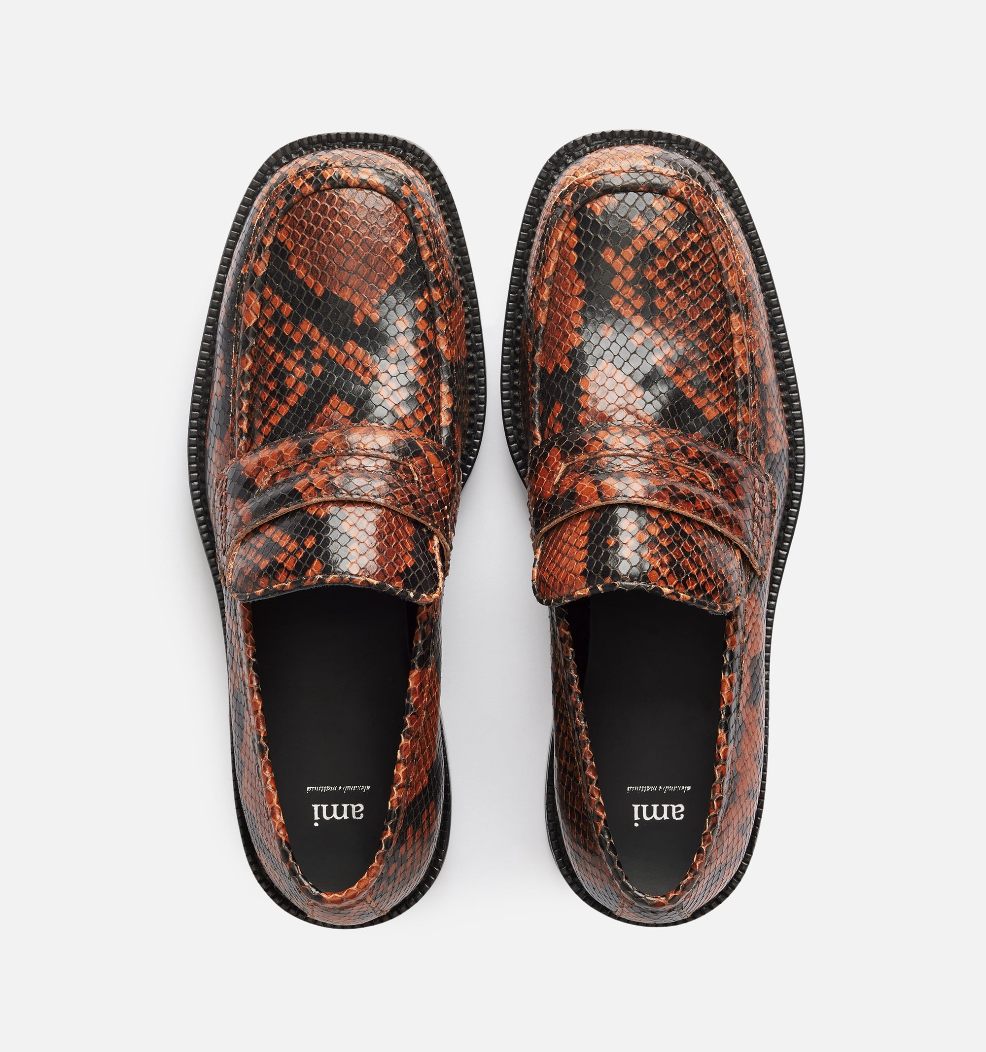 Mocassins à bouts carrés en cuir - Cognac