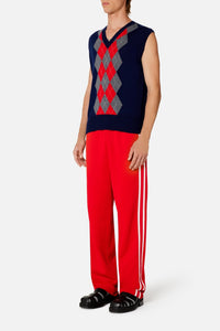 Pull sans manches à motif argyle en laine - Navy & Heather Grey & Red