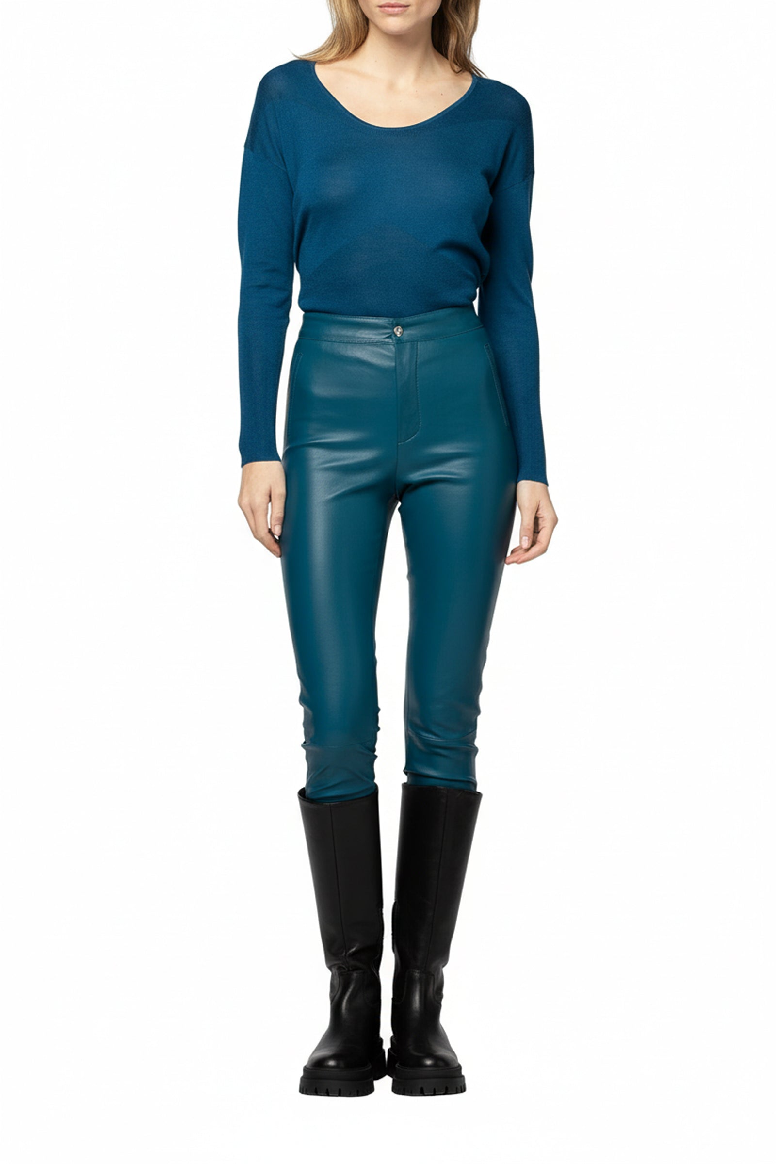 Bayane stretch leather trousers - Petrole