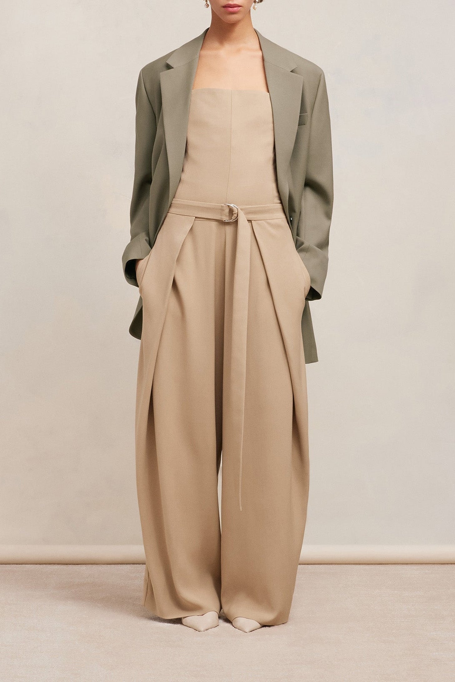 Blazer oversize à boutons en laine - Taupe