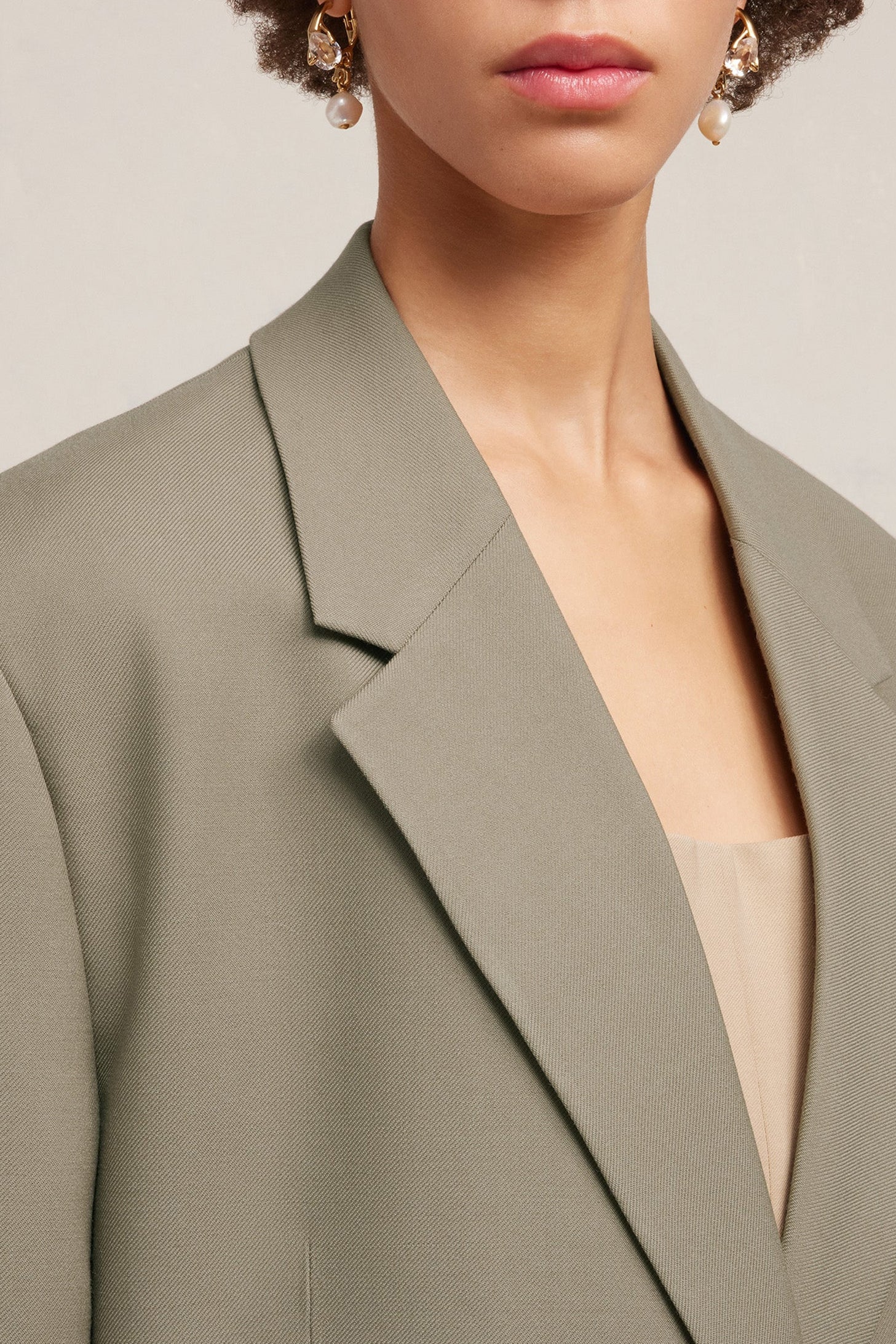 Blazer oversize à boutons en laine - Taupe