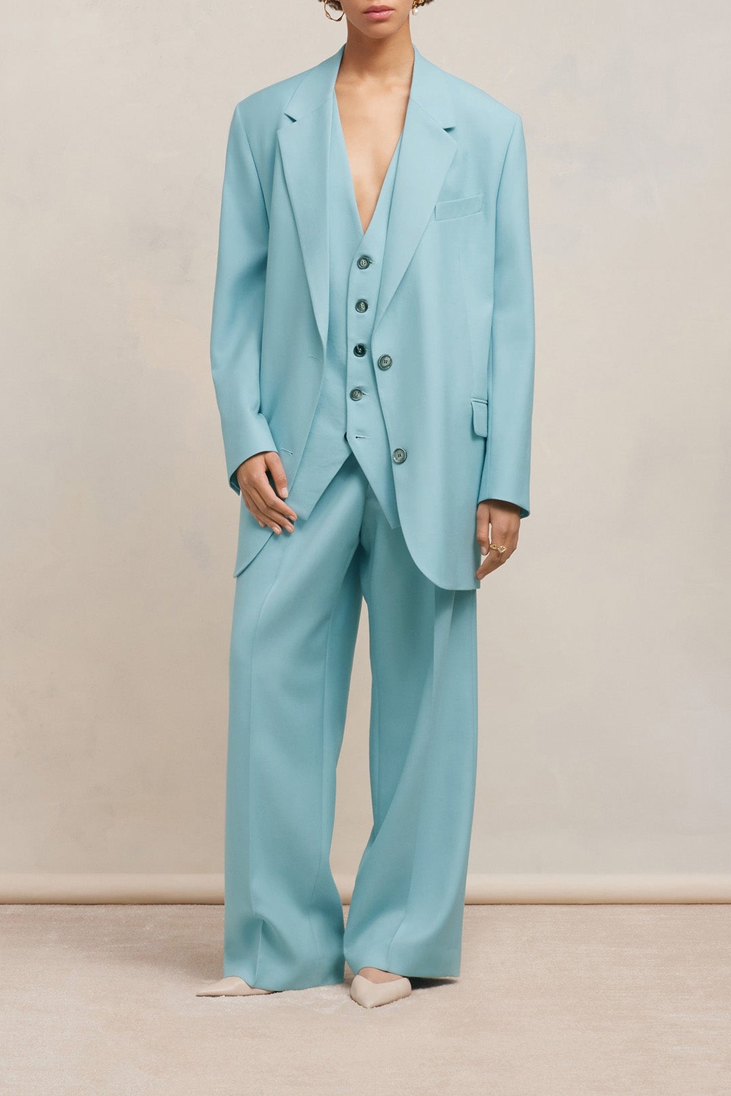 Blazer oversize à boutons en laine - Aquamarine