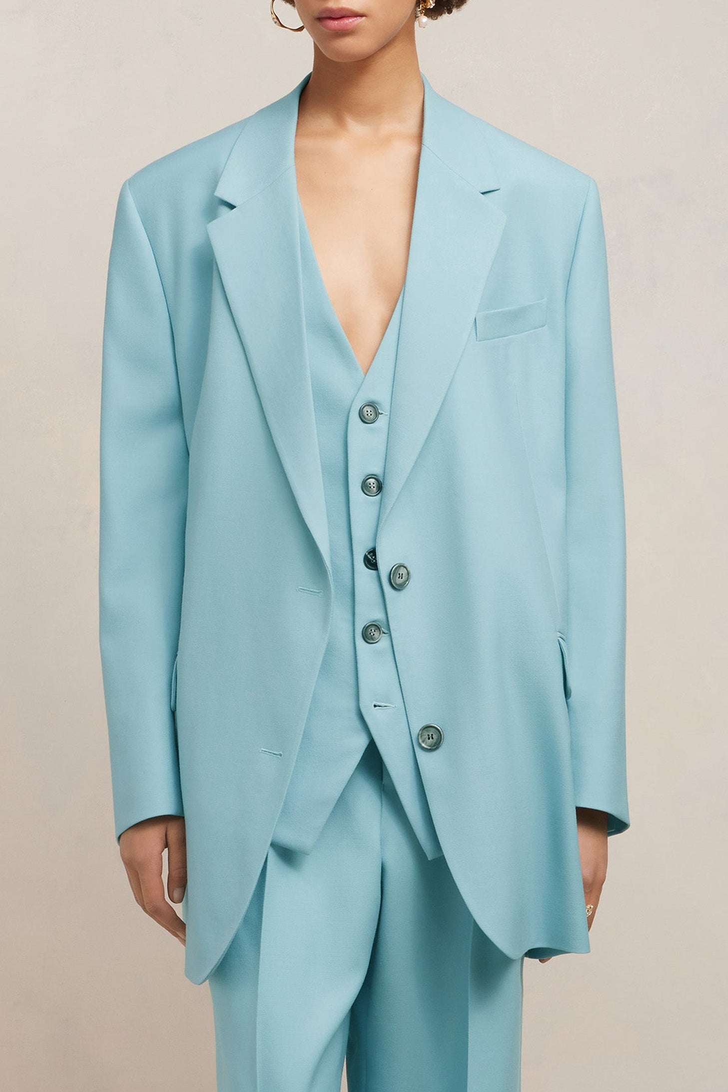 Blazer oversize à boutons en laine - Aquamarine