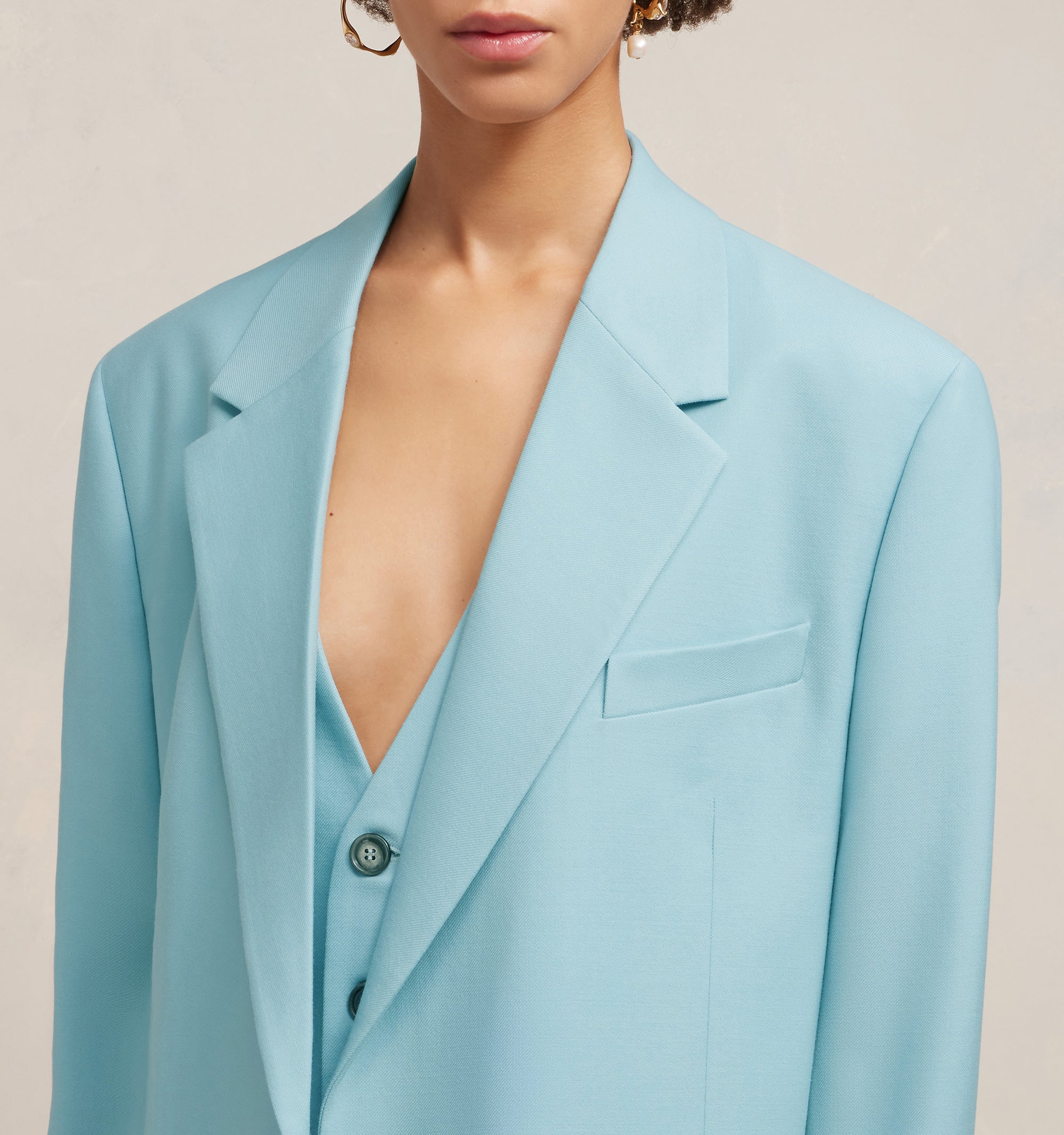 Blazer oversize à boutons en laine - Aquamarine