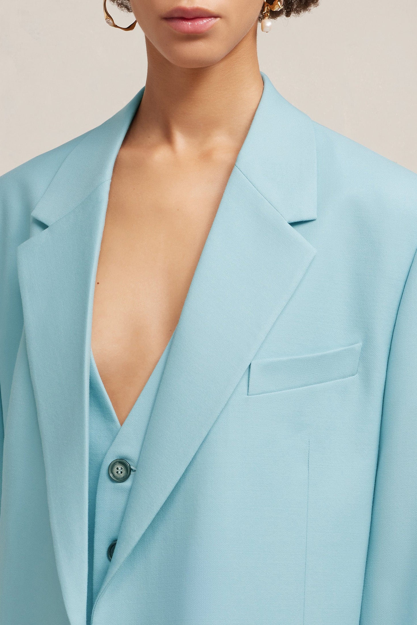 Blazer oversize à boutons en laine - Aquamarine
