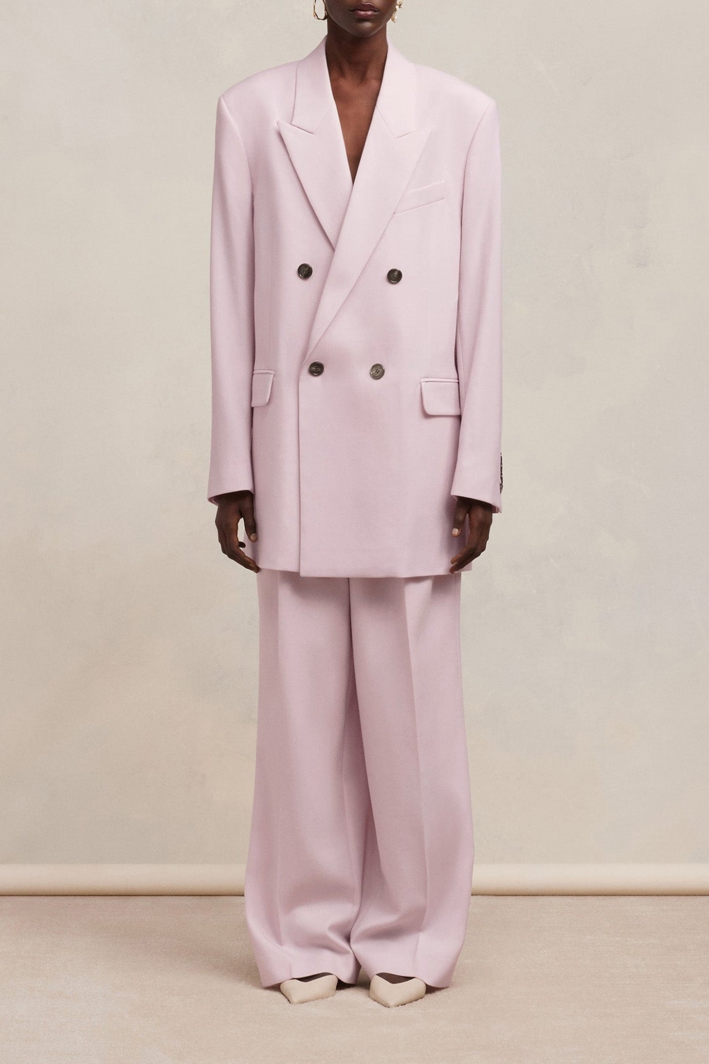 Blazer oversize croisé en laine - Nude Pink