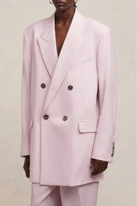 Blazer oversize croisé en laine - Nude Pink