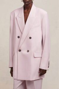 Blazer oversize croisé en laine - Nude Pink