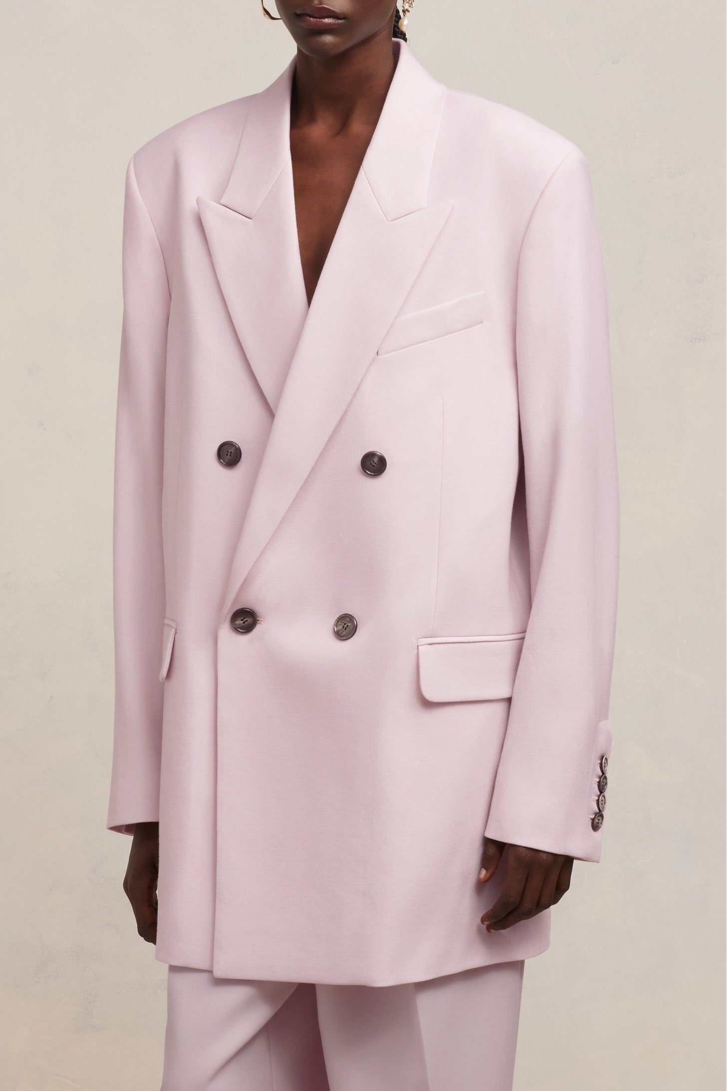 Blazer oversize croisé en laine - Nude Pink