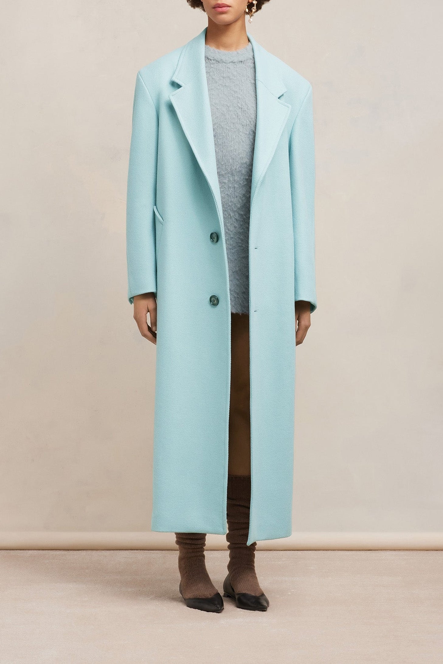 Manteau oversize à boutons en laine - Aquamarine