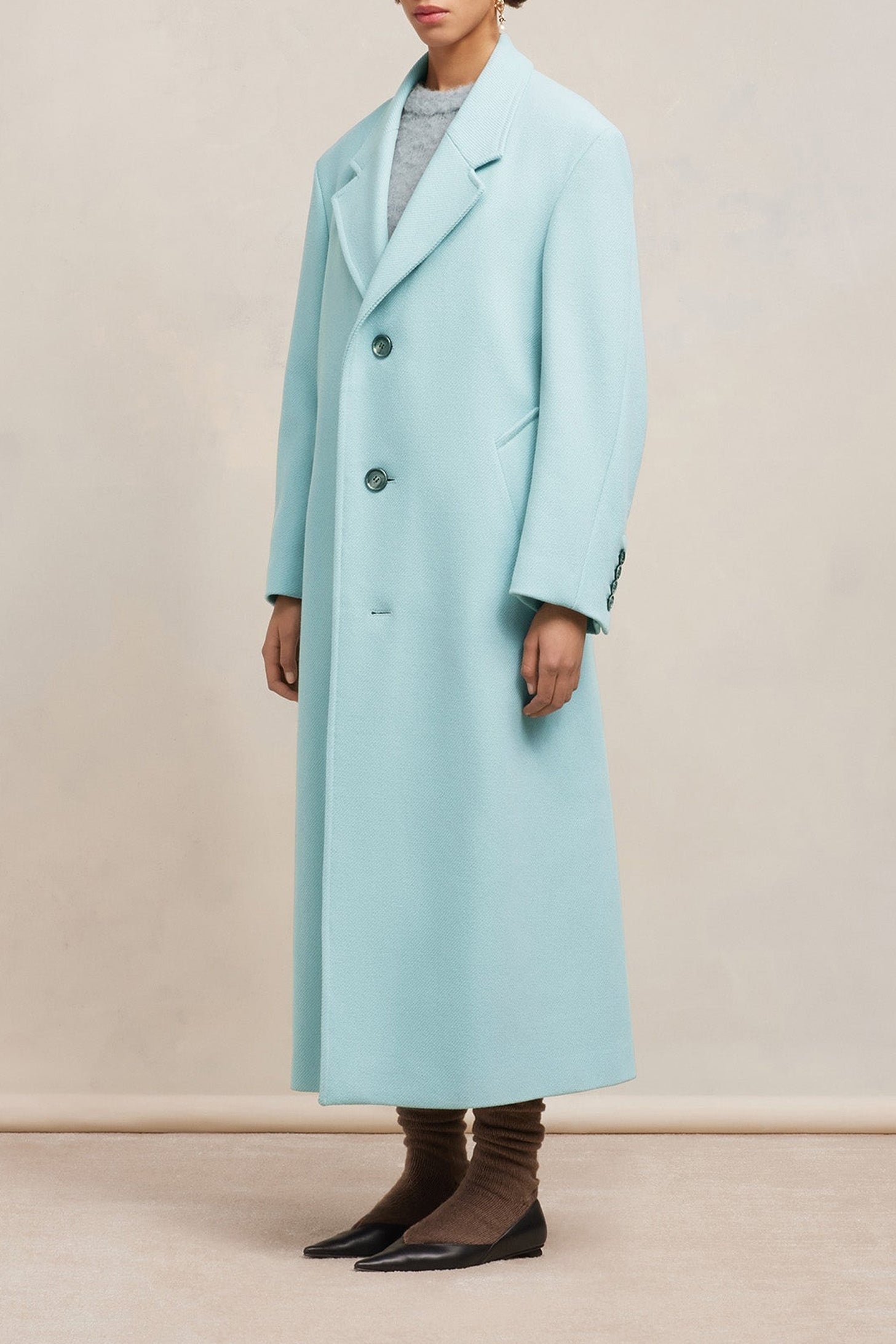 Manteau oversize à boutons en laine - Aquamarine