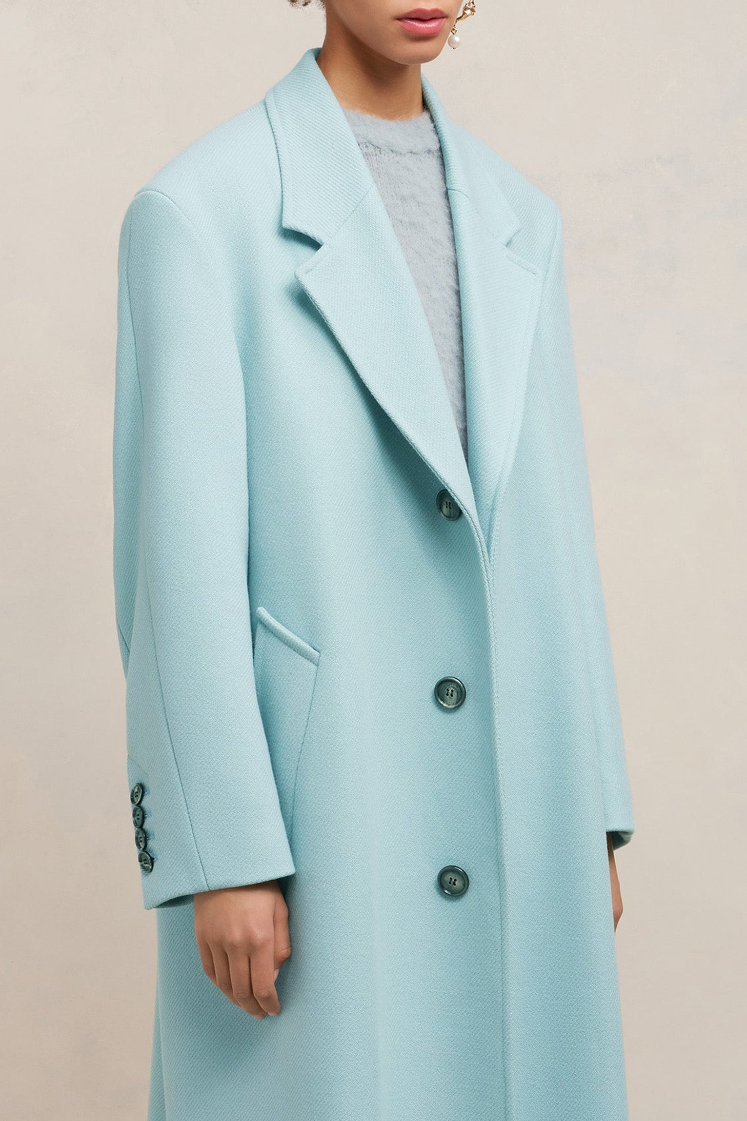 Manteau oversize à boutons en laine - Aquamarine