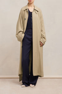 Manteau long ceinturé en laine mélangée - Champagne