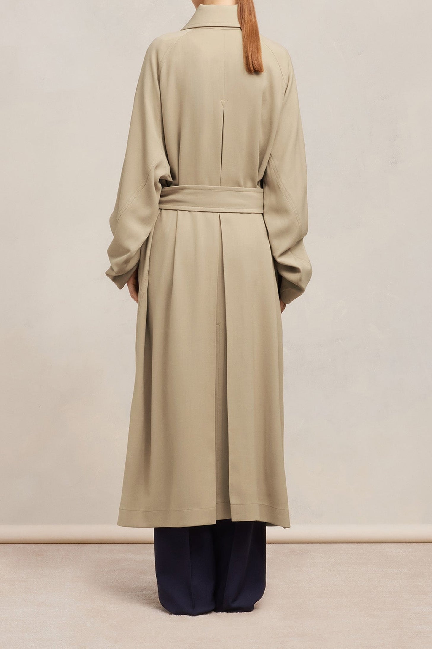 Manteau long ceinturé en laine mélangée - Champagne